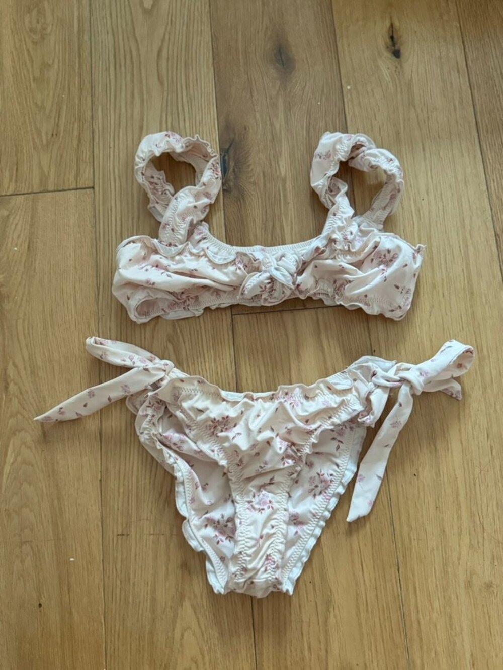 Frankie's Bikinis Colby Tie Front Ruffle Bikini Set Sweet Rose Top XS Bottom S - Picture 6 of 6